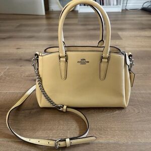 COACH Small Pebbled Leather Satchel in Pale Yellow